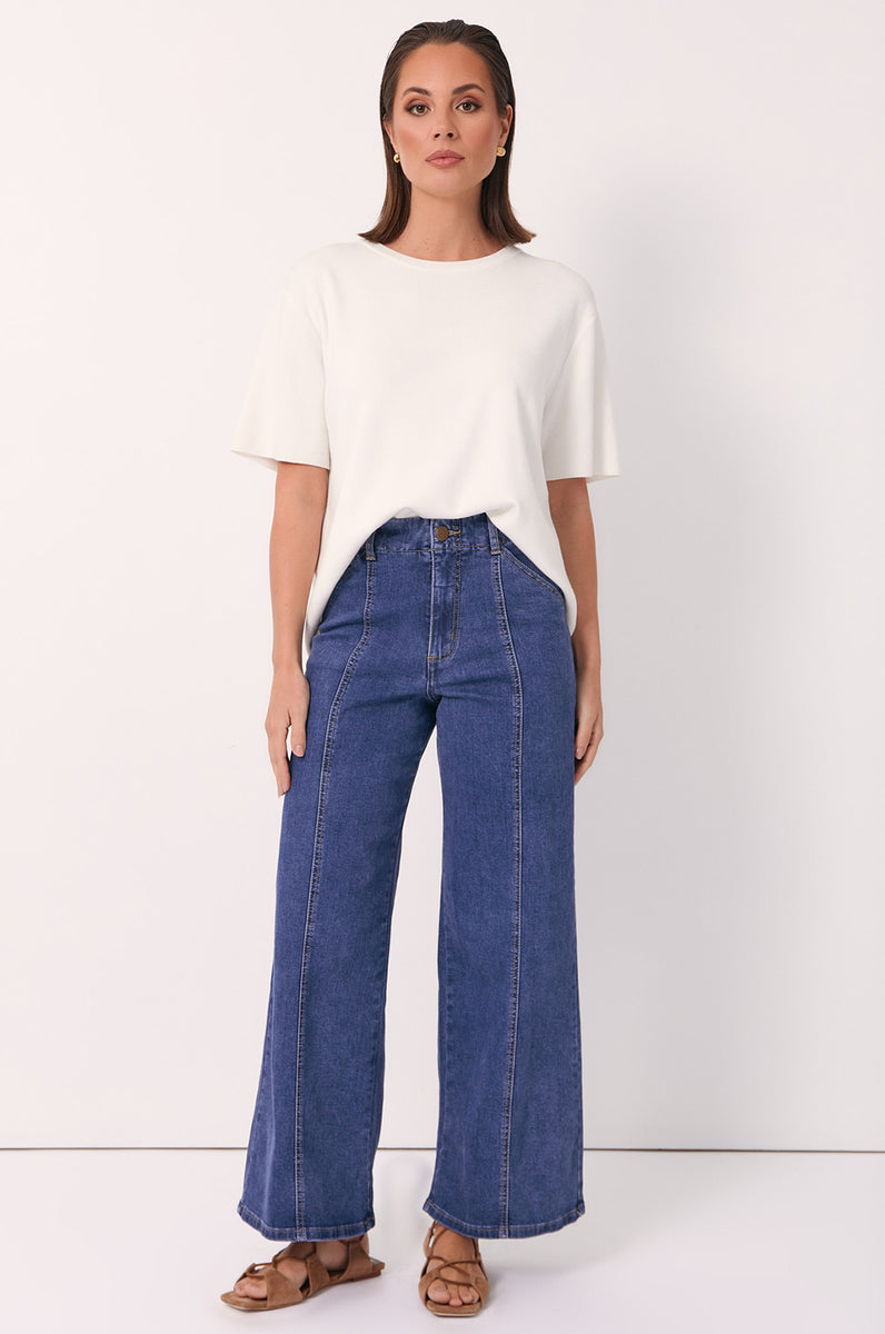 Adele Wide Leg Jean in Mid Denim | adorne
