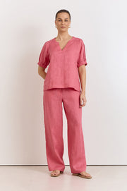 Harrie Pleated Linen Top (Watermelon)