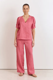 Harrie Pleated Linen Top (Watermelon)