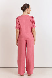 Harrie Pleated Linen Top (Watermelon)