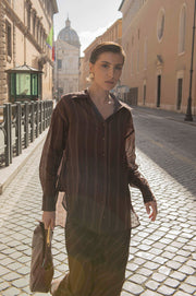 Estelle Stripe Ramie Shirt (Chocolate)