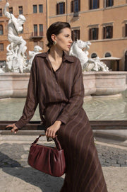 Mae Stripe Ramie Skirt (Chocolate)