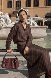 Mae Stripe Ramie Skirt (Chocolate)