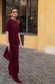 Taylor Rib Knit Midi Skirt (Burgundy)