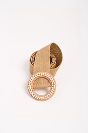 Bead Detail Buckle Stretch Belt (Natural)
