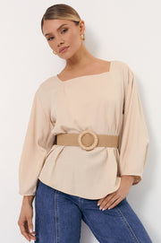 Bead Detail Buckle Stretch Belt (Natural)