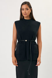 Metal Disc Tie Front Belt (Black)