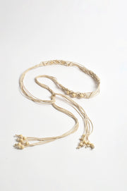 Tie Front Macrame Bead Belt (Cream)
