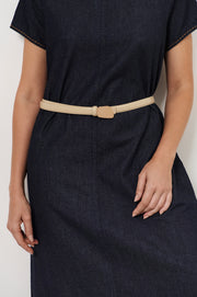 Disc Buckle Long Belt (Cream/Gold)