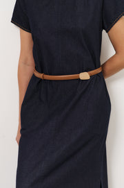 Disc Buckle Long Belt (Tan/Gold)