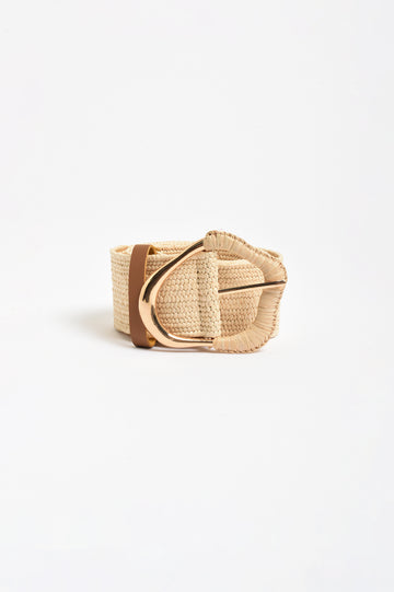 Wrapped Buckle Stretch Belt in Natural/Gold | adorne