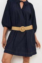 Self Covered Round Buckle Stretch Belt (Natural)