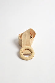 Self Covered Round Buckle Stretch Belt (Natural)