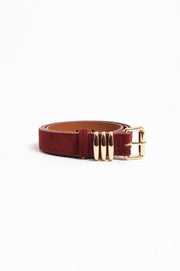 Kory Suede Jeans Belt (Burgundy/Gold)