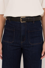 Riley Metal Buckle Jeans Belt (Black/Gold)
