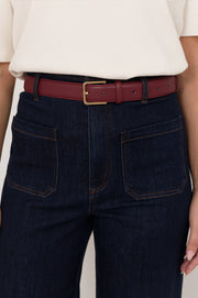 Riley Metal Buckle Jeans Belt (Burgundy/Gold)