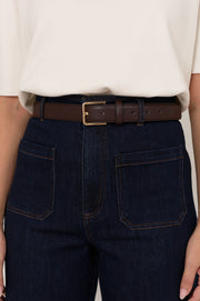 Riley Metal Buckle Jeans Belt (Chocolate/Gold)