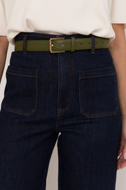 Riley Metal Buckle Jeans Belt (Olive/Gold)
