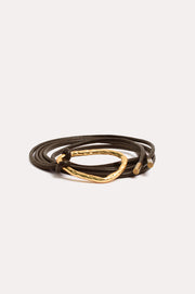 Hammered Metal Ring Tie Front Belt (Chocolate/Gold)