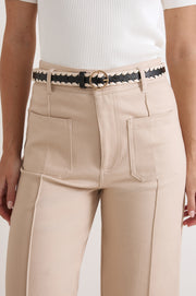 Metal Buckle Contrast Stitch Edge Belt (Black/Cream)