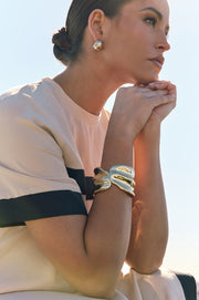 Hinged Metal Statement Wave Bangle (Gold)