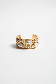 Faux Pearl Metal Statement Cuff (Cream)