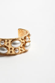 Faux Pearl Metal Statement Cuff (Cream)