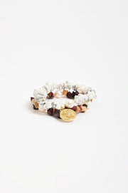 Sun Charm Stone Chip Pearl Stretch Bracelet (Choc/White)