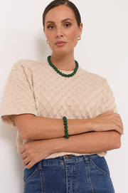 Stone Ball Bead Bracelet (Green/Gold)