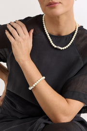Glass Pearl Pod Stretch Bracelet (Cream/Silver)