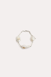 Baroque Pearl Metal Stem Bracelet (Silver/Cream)