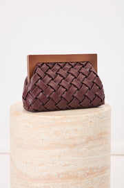 Vivienne Weave Timber Frame Clutch (Burgundy)