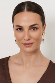 Freshwater Pearl Stone Chip Drop Earrings (Choc/White)