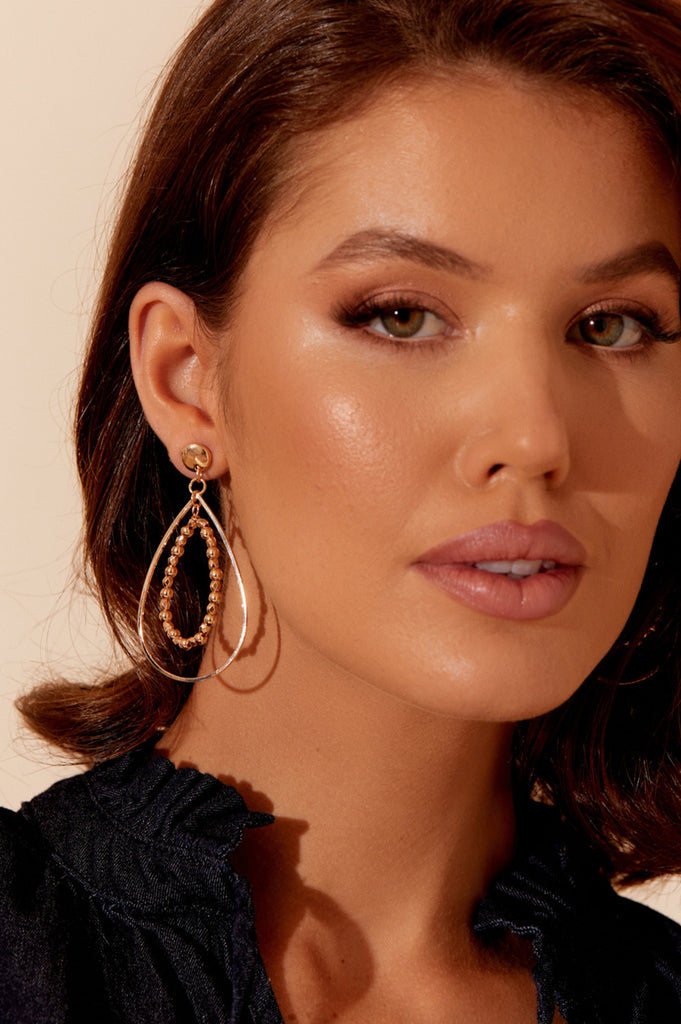 Adorne Stone Glass Mid Drop Earrings Camel AED4140 main image 1
