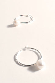 Freshwater Pearl Drop Midi Hoops (Silver/Cream)