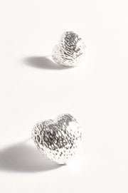 Mini Textured Heart Earrings (Silver)