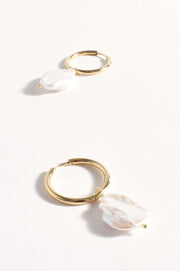 Fine Hoop Pearl Drop Earrings (Gold)