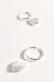 Fine Hoop Pearl Drop Earrings (Silver)