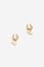 Glass Pearl Drop Hoops (Cream)