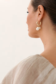 Glass Pearl Drop Hoops (Cream)