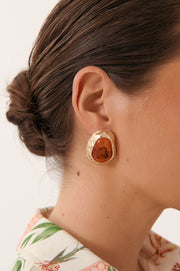 Metal Edged Resin Stud Earrings (Terracotta)