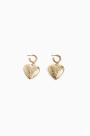 Vintage Heart Charm Hoops (Gold)