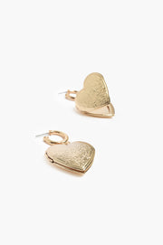 Vintage Heart Charm Hoops (Gold)
