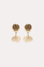 Metal Edged Shell Earrings (White/Gold)