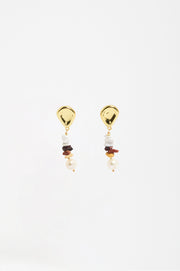 Freshwater Pearl Stone Chip Drop Earrings (Choc/White)
