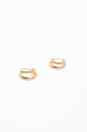 Twist Detail Double Hoops (Gold)