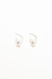 Pearl Drop Curved Front Earrings (Silver/Cream)