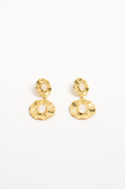 Petal Edge Double Drop Event Earrings (Cream/Gold)