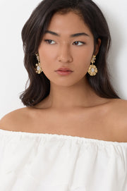 Petal Edge Double Drop Event Earrings (Cream/Gold)