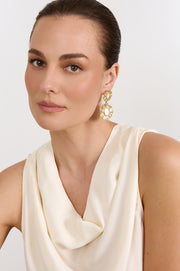 Petal Edge Double Drop Event Earrings (Cream/Gold)
